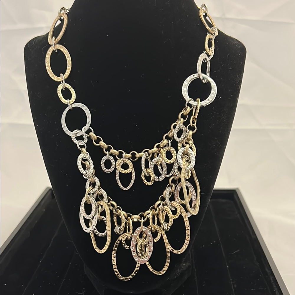 Chico's Gold and Silver Statement Necklace with Cascading Tiers 24’